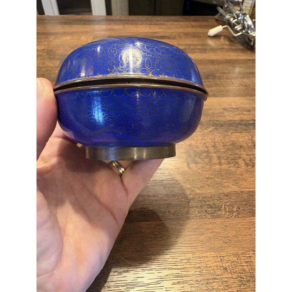 1900’s Chinese Dark Blue enamel ovoid box